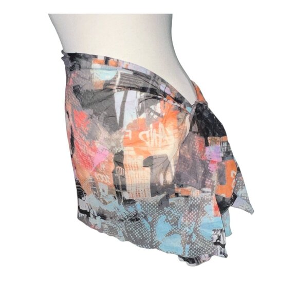 Gideon Oberson Abstract Print Sheer Tie Wrap Swim Cover-Up Skirt Sz Large - Picture 2 of 8